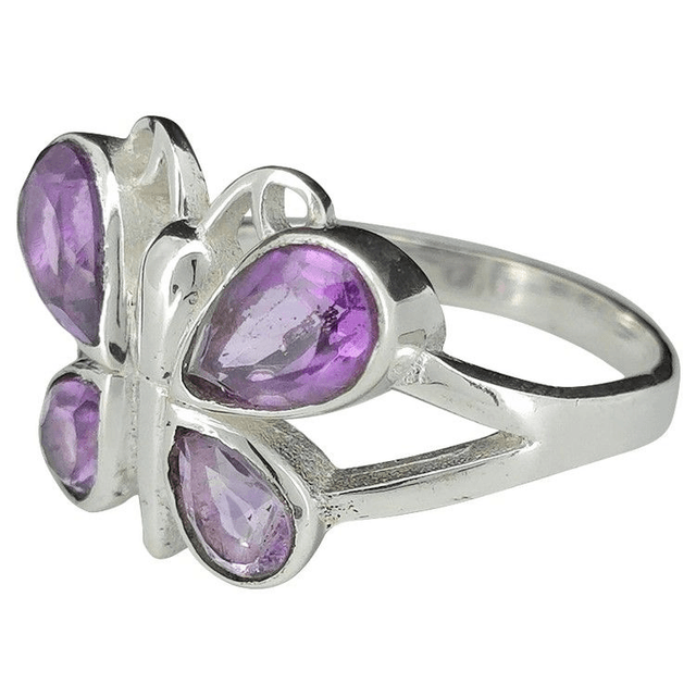 Bague Papillon en Argent Sterling avec Améthyste Facettée T58