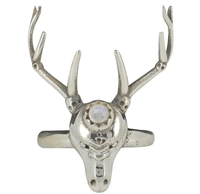 Bague cerf en argent 925 et pierre de lune T59/60