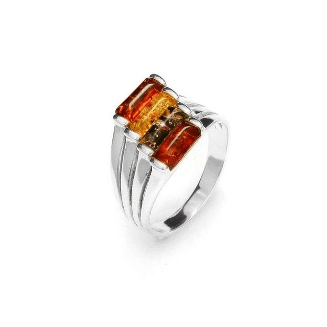 Bague &quot;Barrettes d&#039;Ambre&quot; en Argent