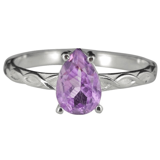 Bague en Argent 925 avec Améthyste Facettée, Torsadée - Taille 58