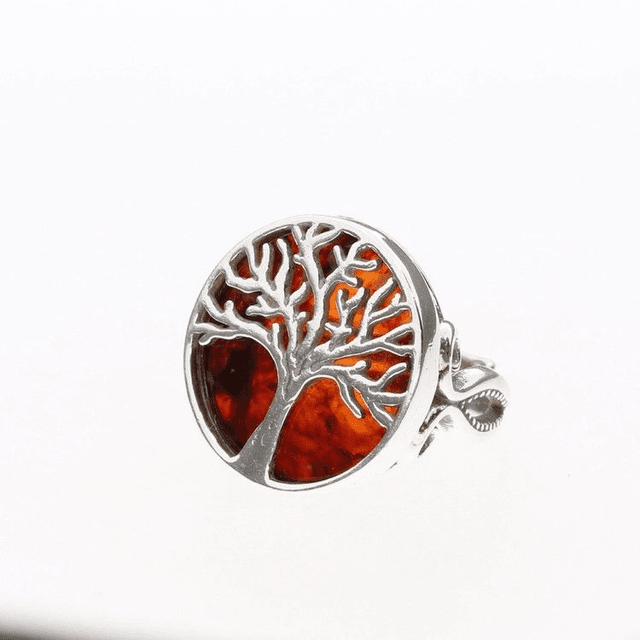 Bague ajustable en argent 925 Arbre de Vie Ambre Cerise