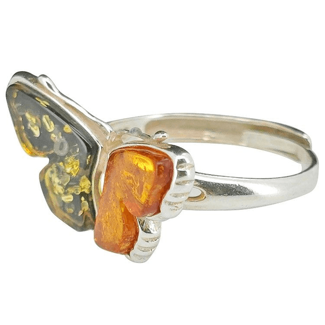 Bague Papillon Ajustable en Argent Sterling et Ambre Multicolore