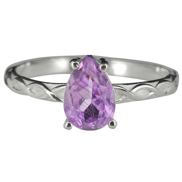 Bague en Argent 925 avec Améthyste Facettée, Torsadée - Taille 58